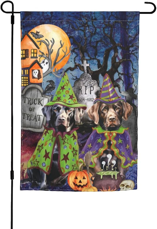 Labrador Dog Halloween Tombstone Scary Pumpkin Garden Flag Welcome Party Outdoor Outside Decorations Picks Home House Garden Yard Decor 12x18 Inch