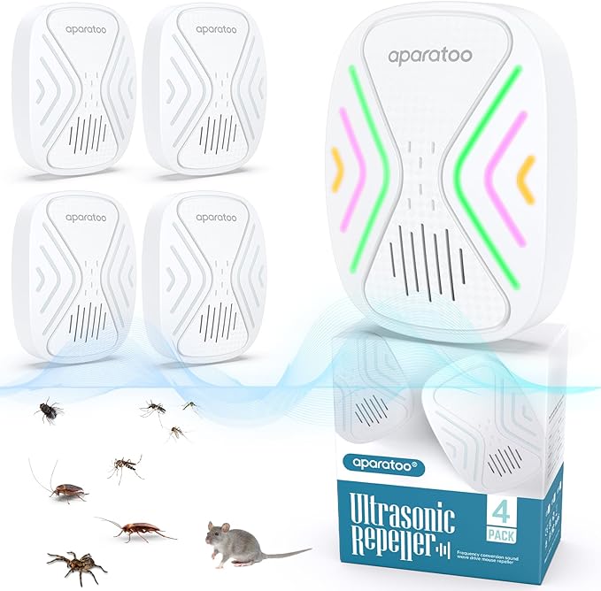 Indoor Bug Zapper, Insect Repellent Plug-in Electronic Pest Repellent, Mouse Deterrent Pest Repeller for Rodents, Cockroach, Mosquito, Spider, Bugs, 4 Packs, white03, ssd-01