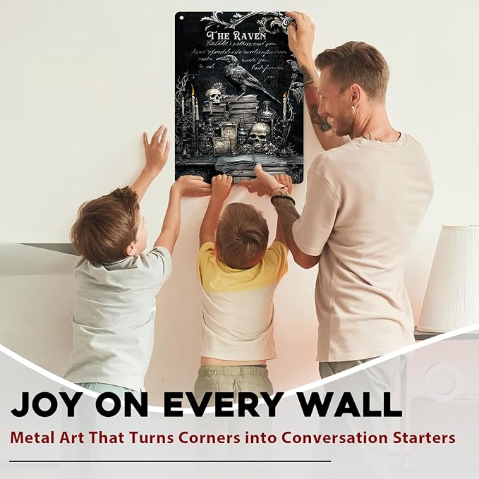 ARTWALLURE Gothic Crow Vintage Metal Sign Raven Wall Decor Skull Metal Poster Witchy Art Plaque Gothic Raven Decoration for Man Cave Funny Garage Bar Shed 12x16inch