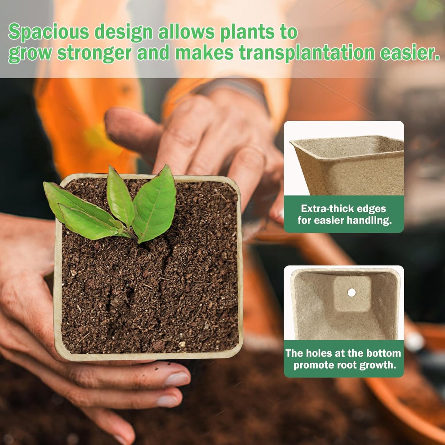 70-Pack 3.15 inch Square Peat Pots for Seedlings with Drainage Holes, Nursery Pots with 100 Labels for Plants