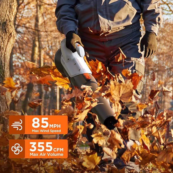 Litheli Cordless Leaf Blower, 355CFM/85MPH & 2 Speed Levels, Handheld Electric Blowers for Lawn Care, Patio, Snow, Dust, Blowing Leaves(Battery Not Included, Power Tool Only)