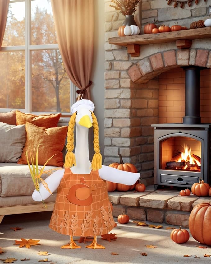 Halloween Porch Goose Outfits – Turkey Chef Goose Outfits for 23” Lawn Goose Statue, Cute Porch Goose Thanksgiving Outifts for Yard, Patio & Garden Decor