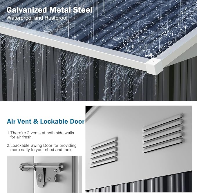 Restland 10x12 FT Metal Storage Shed Reinforced Frame Outdoor Shed with Clear Roof, Air Vent & Lockable Door Large Garden Tool Storage Sheds for Backyard, Garden, Lawn