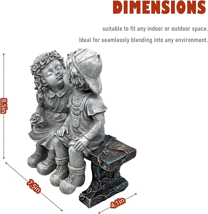 Boy and Girls Statues Outdoor Decorative for Garden, Fisrt Kiss Yard Statue for Patio Porch Lawn Bookshelf Decor, Couple Garden Sculpture, 8 1/4" L x 4 3/4" W x 9" H
