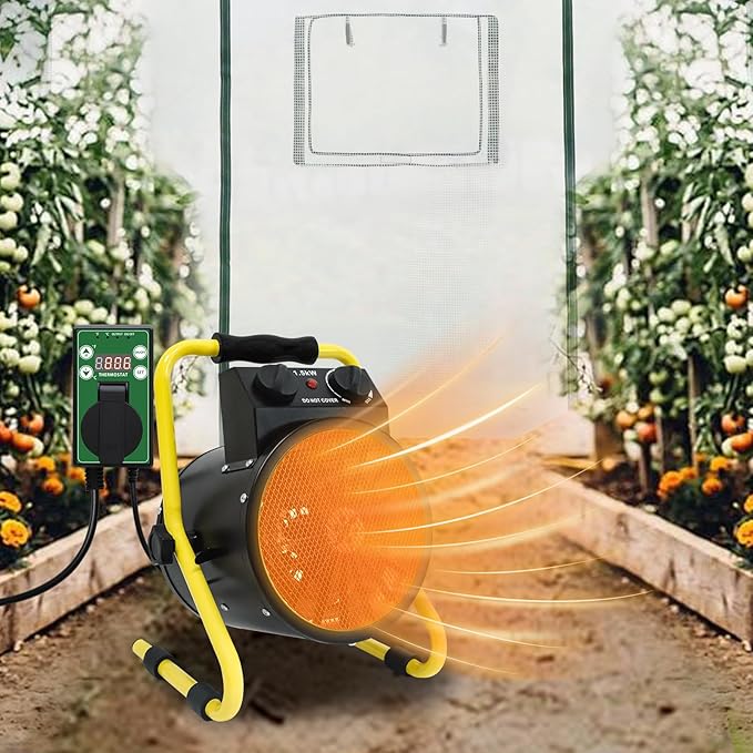 COOS BAY 1500W Outdoor Space Heater with Thermostat, Electric Greenhouse Heater for Grow Tent, Garage, RV, Shed, Radiant Heat, IPX4 Water-Resistant, Overheat Protection, 1 Pack, Black