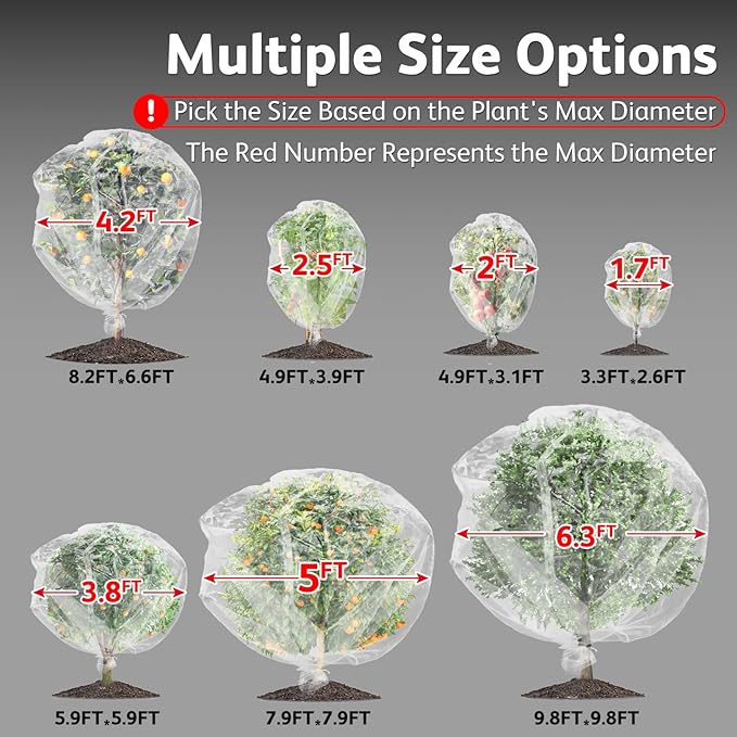 JOJOLEE Fruit Tree Netting for Garden Protection, 1Pc 8.2 x 6.5FT Insect Bird Nettings with Zipper and Drawstring, Plant Cover Mesh Net Bags for Blueberry Bushes, Tomatoes, Flowers