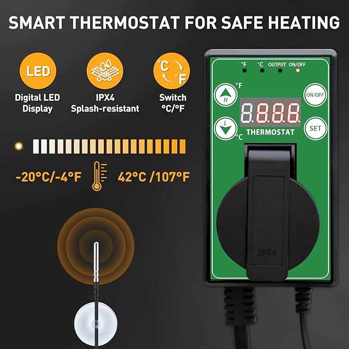 Portable Greenhouse Heater with Digital Thermostat, Overheat Protection, 1500W Radiant Electric Heater for Indoor & Outdoor Use, Garage, Grow Tent, RV, IPX4 Water Resistant, 1 Pack, Yellow