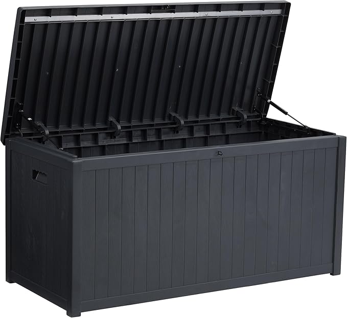 120 Gallon Outdoor Storage Box Large, Lockable Outside Containers Waterproof Patio Cushions Storage Deck Boxes, Plastic Garden Hose Boxes Resin Pool Storage Bins, Grey