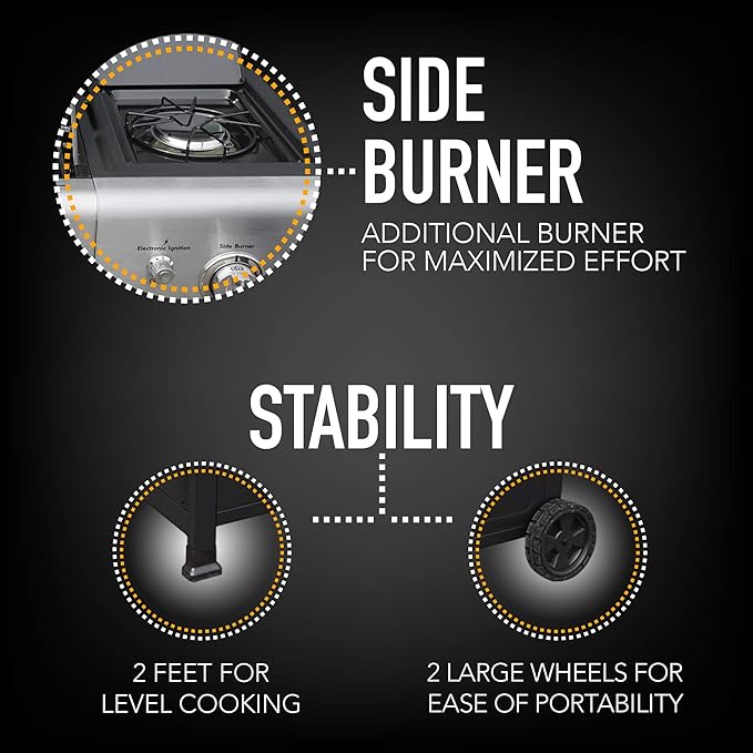 Kenmore 4-Burner Gas Grill with Side Burner, Outdoor BBQ Grill, Propane Gas Grill, Cast Iron Cooking Grates, Electronic Ignition, Warming Rack, Open Cart Design, 53000 BTUs, Stainless Steel and Black