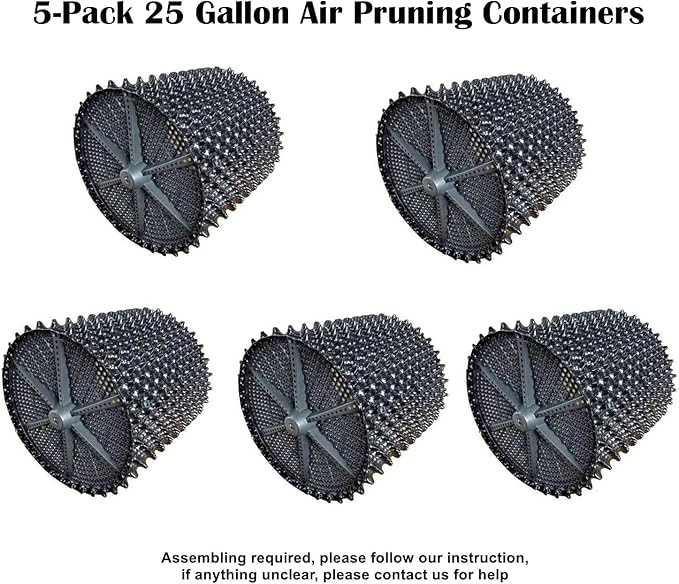 25 Gallon Air Pruning Containers 5-Pack, 100 Liter 20" X 20" D/H Special Packing Interlocked Large Air Root Pruning Planters for Big Tree Grow Outdoor(5 Pack 26 Gallon), Black