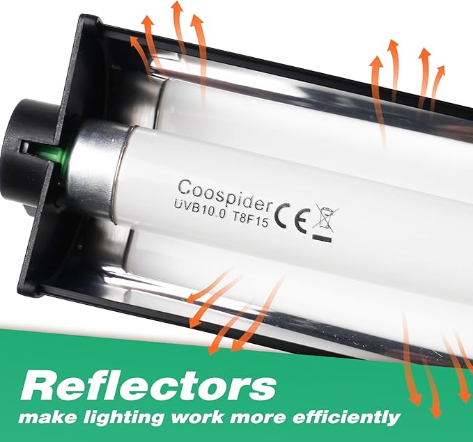 Hypool T8 Strip UVB UVA Reptile Lighting Fixture with 18-Inch 15 Watt UVB 10.0 Fluorescent Bulb Combo Kit, 10-Percent UVB Desert Pet Habitat Light for Reptiles Amphibian Black