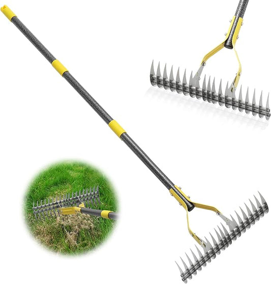 Thatch Rake,70 Inch Heavy Duty Lawn Thatching with Adjustable Stainless Steel Handle,Multiple Garden Rake for Leaves,Lawn Loosening Soil,Backyard,Garden