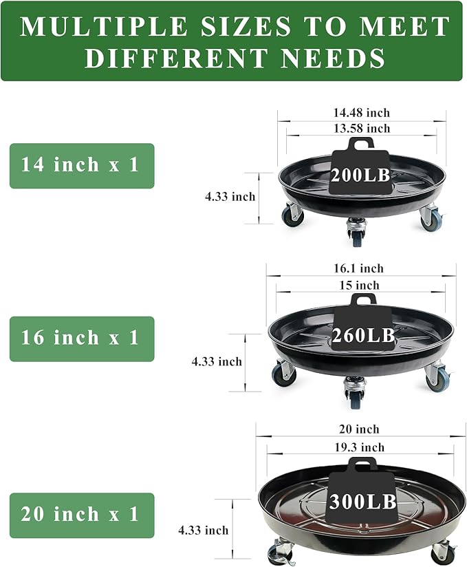 Metal Heavy Duty Plant Caddy Round Flower Pot Mover, 3 Pack Mixed of 14", 16" and 20" Rolling Plant Stand with Wheels, Indoor Outdoor Plant Dolly with Casters Planter Tray, Black