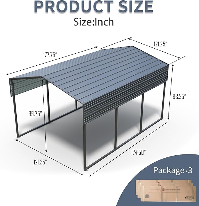 KEIKI 10x15 FT Steel Metal Outdoor Carport with Peaked Roof,Heavy Duty Vehicle Shed Canopy for Car,Truck and Boats