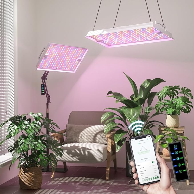 Grow Lights for Indoor Plants, [Smart APP & Expansive 2x3 Ft Coverage] Genuine 100Watt LED Full Spectrum Standing/Hanging Growing Plant Lamps, 8-Level Brightness, 270°Folding, 360°Rotation
