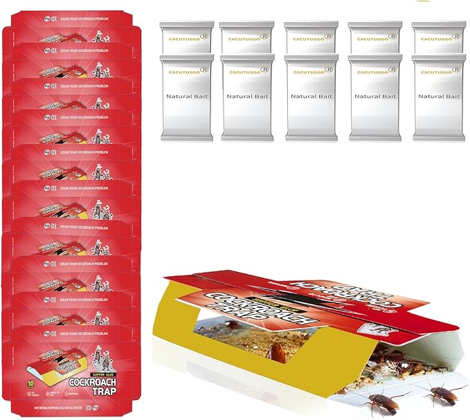 Natural Food Baited Roach Sticky Glue Traps – Extra Strong Adhesive for Cockroaches and Other Insects, Effective Indoors & Outdoors