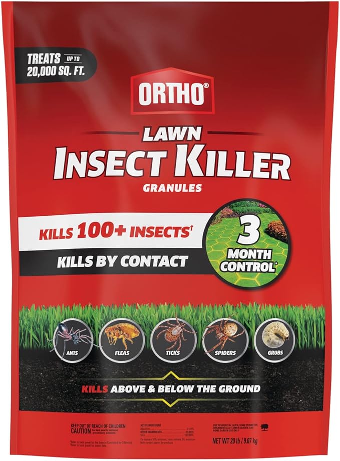 Ortho Lawn Insect Killer Granules: Treats up to 20,000 sq. ft., For Yard, Garden & Landscapes, Works on Listed Ants, Spiders, Fleas & Ticks, 20 lbs.