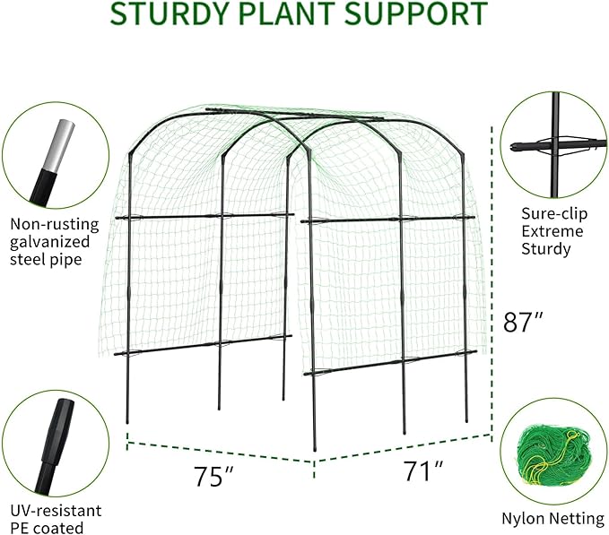 DoCred Tall Garden Arch Trellis for Climbing Plants, 87in Tall Metal Plant Support Trellis Archway for Climbing Vine Vegetable/Fruit/Flower Outdoor Yard Lawn Garden Arch Tunnel Trellis