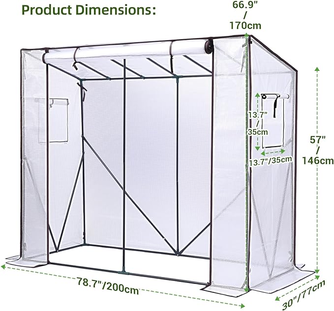 Ohuhu Tomato Greenhouse for Outdoors: Portable Lean to Green House Heavy Duty with Roll-Up Zippered Door, Tall Plastic Greenhouses for Outside Plants Growing Shed Tent for Backyard, 6.6x2.5x5.6 FT