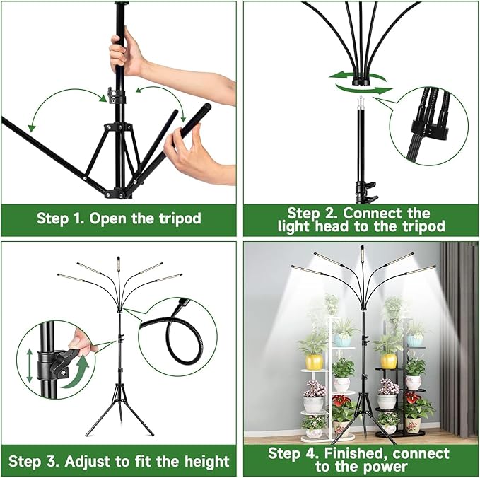 Garpsen Grow Lights for Indoor Plants, [2Pack] 100 LEDs Full Spectrum Plant Light with Timer 6/12/16H, 6000K Grow Lamp with 15~63''Adjustable Stand & Gooseneck, 3 Light Modes, 5 Levels Dimmable
