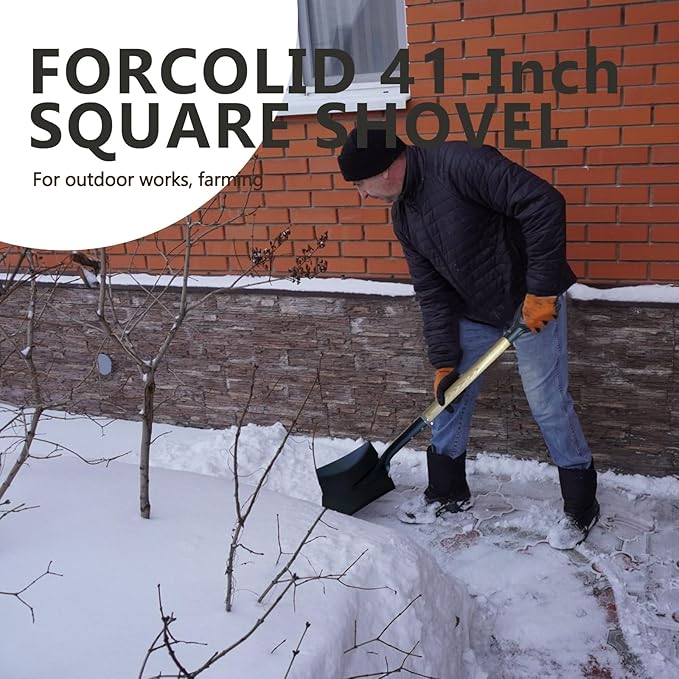 Flat Shovel, Square Shovel for Transfer Snow, 41 inch Long, Durable D Grip, for Farming, Outdoor Works, Gardening, Landscape Works