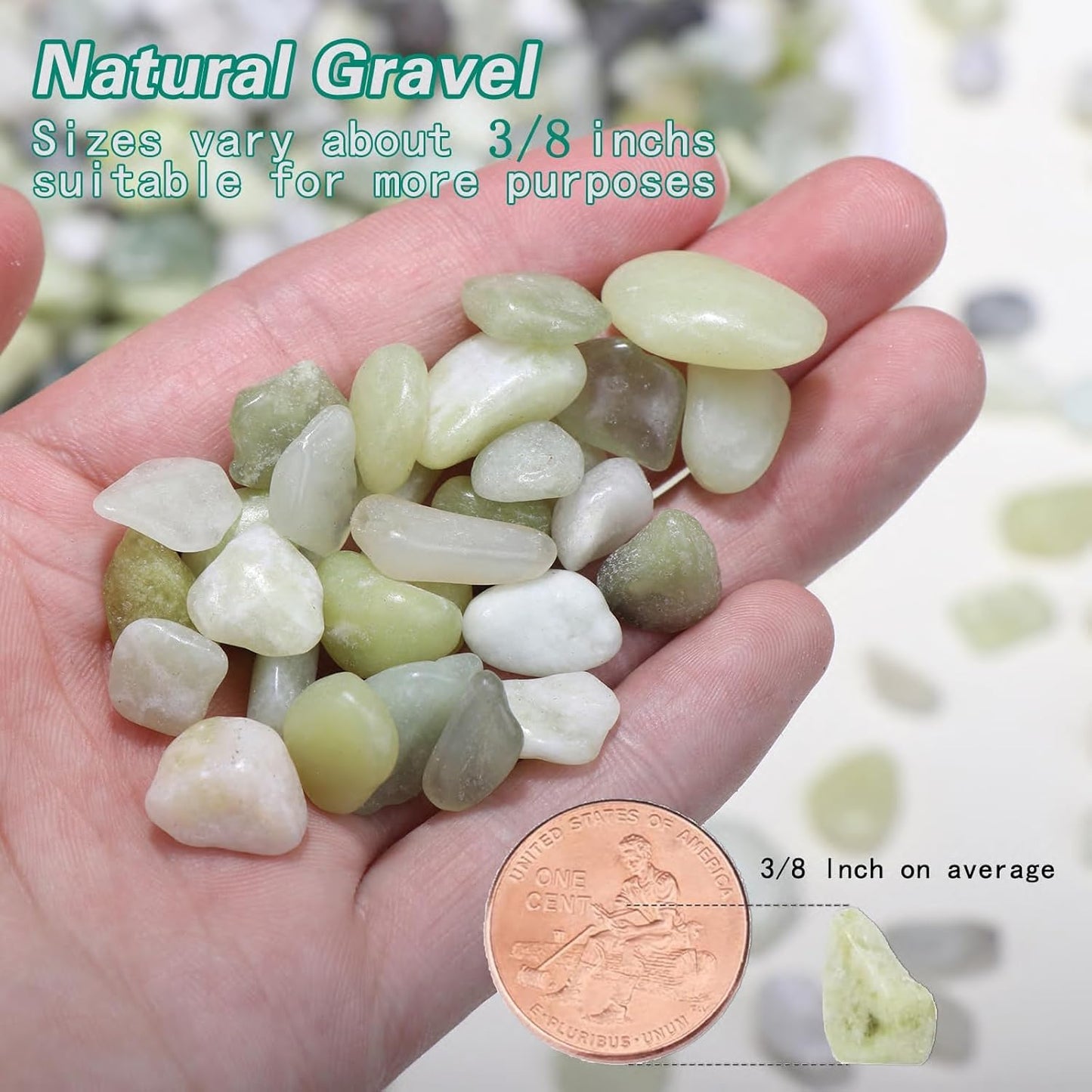 Calofulston 15 lb Small Pebbles for Indoor Plants, 3/8 Inch Decorative Rocks for Lucky Bamboo Plants Pot, Succulent, Vase, Cactus, Landscaping, Polished Jade Rocks for Plants Indoor, Green