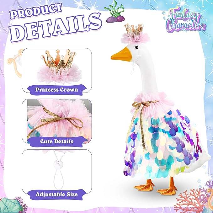 Princess Porch Goose Outfit Halloween Porch Goose Outfit Sparkly Rainbow Sequin Cape for 17" 23" Lawn Garden Yard Geese(Blue)
