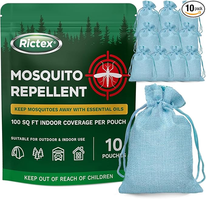 Mosquito Repellent Outdoor Patio & Yard: Natural Citronella & Peppermint Oil Pouches – Safe for Kids & Pets – Essential Oils Formula – Mosquitoes Repeller – Camping & Backyard (10 Pouch)