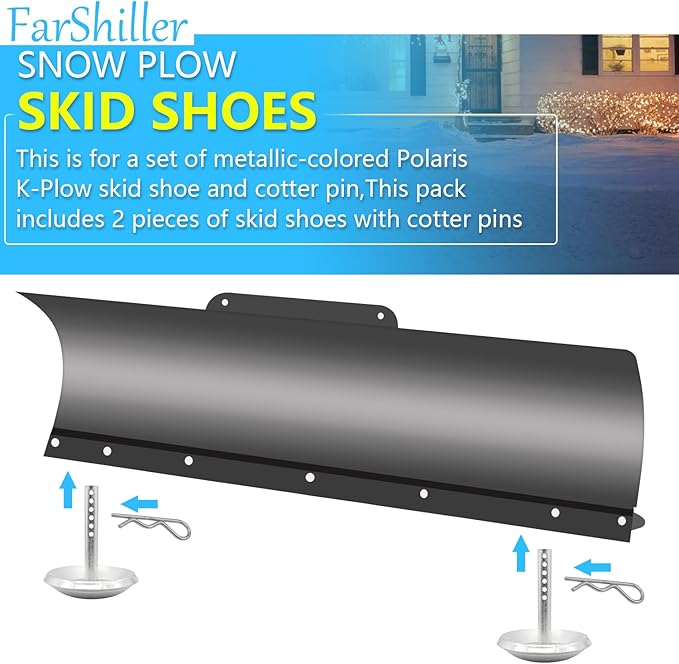 2208864 Snow Plow Skid Shoes Quick Release Adjustable Pin Lock Plow Skid Feet Replacement 2205071 Hardened Steel Snow Plow Non-Slip Base with Quick-Release Cotter Pins (2/Pack)