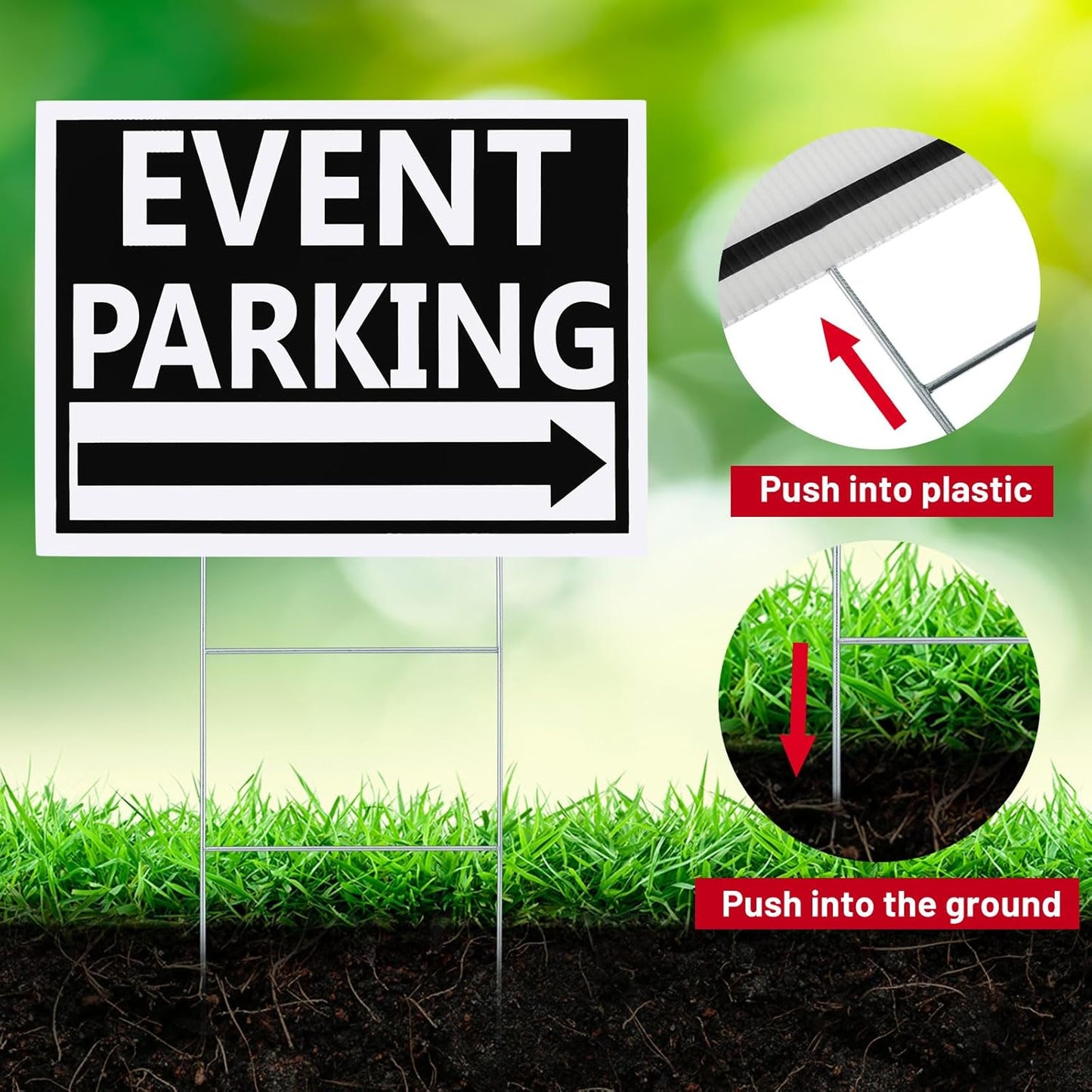 Juexica 9 Pieces 16 x 12 Inches Outdoor Event Parking Signs with Arrow Corrugated Plastic Yard Double Sided Event Signs Outdoor Directional Guest Parking(Black)