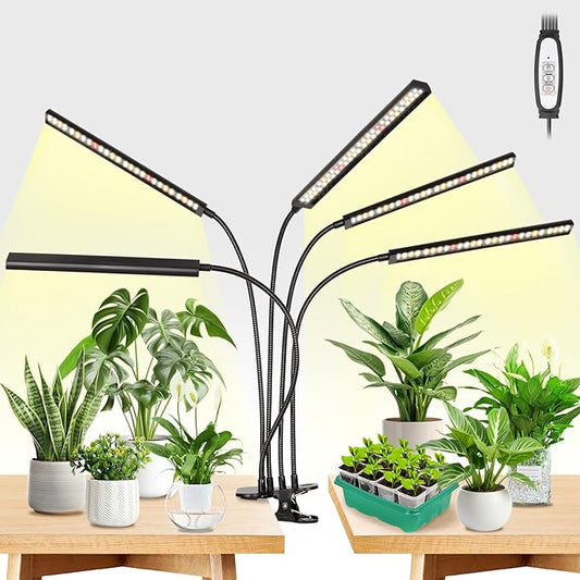 FOXGARDEN Grow Lights for Indoor Plants Full Spectrum, Plant Lights for Indoor Growing with Timer 4/8/12 H, Five-Head 260 LED Clip Grow Lamp with Gooseneck, 4 Brightness Levels for Plant Growing