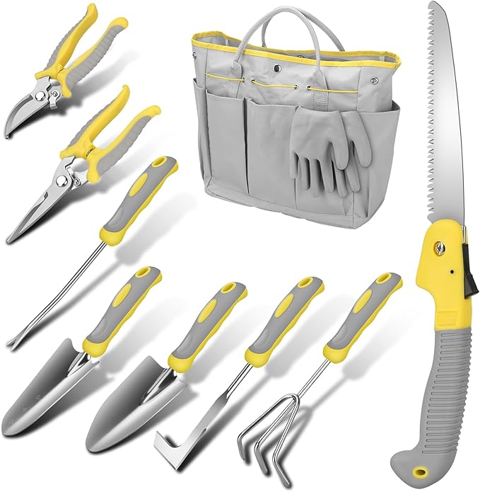Blumway Garden Tool Sets, 10 Piece Heavy Duty Gardening Tool Set, Stainless Steel Gardening Hand Tools with Garden Tool Bag, Garden Tool Kit for Gardening Supplies,Ideal Gardening Gifts for Women Men