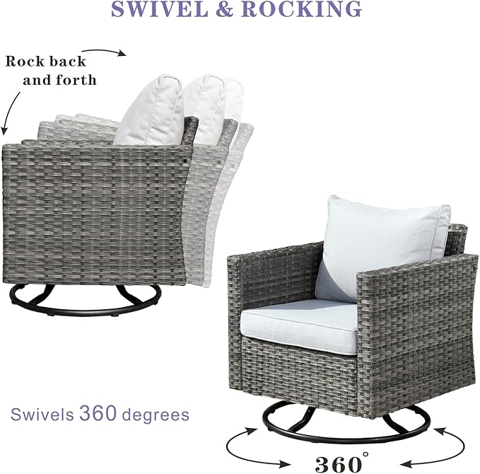 HOOOWOOO 11 Piece Patio Sectional Furniture Set with Fire Pit Table,Modern Wicker Outdoor Conversation Sofa Sets,Weather Resistant Modular L Shaped Outside Couch Swivel Chair Set(Light Grey)