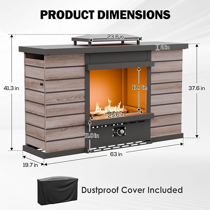 COOS BAY Outdoor Propane Fire Pit 50,000 BTU, Smokelss Gas Fireplace with Hidden Tank Storage, Adjustable Flame Patio Heater for Deck, Backyard, Gray/Tan