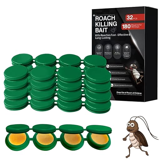 32 Pack Cockroach Gel Bait, Highly Effective Roach Killer Indoor Infestation Solution, Fast Acting Cockroach Killer Indoor Home Kitchen Use, Easy to Apply & No Mess Roach Bait, Long-Lasting