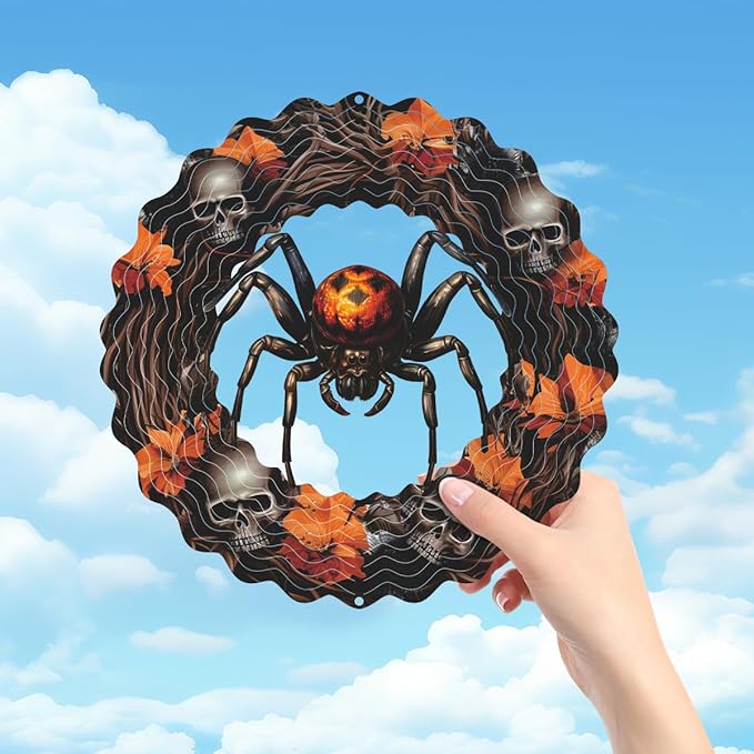 Spider Metal Wind Spinner 3D Hanging Halloween Wind Spinners Decor Skeleton Skull Metal Wind Spinner for All Saints' Day Party Yard Garden Outdoor Indoor Decor