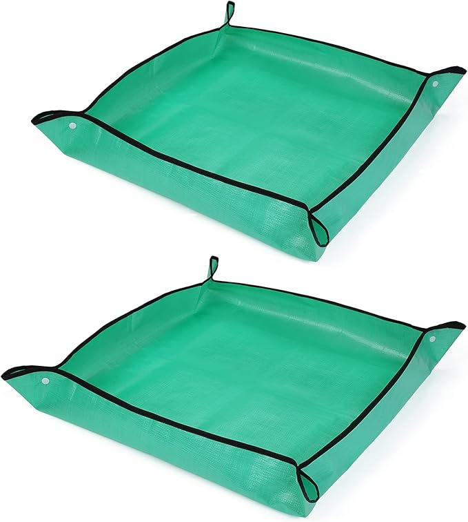 RESTCLOUD Indoor Plant Repotting Mat Potting Tray, Poo Poo Platter for Butterfly Cage, 19.6 x 19.6 Inches, Green, Set of 2 (26 x 26 Inches Set of 2)