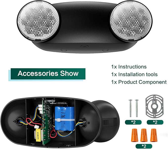 1 Packs Led Black Emergency Lights with Battery Backup Two-Adjustable?Bug Eye -UL 924?Certified Emergency Exit Signs-120-277VAC/Commercial Emergency Lights Fixtures/Indoor Exit Lights.