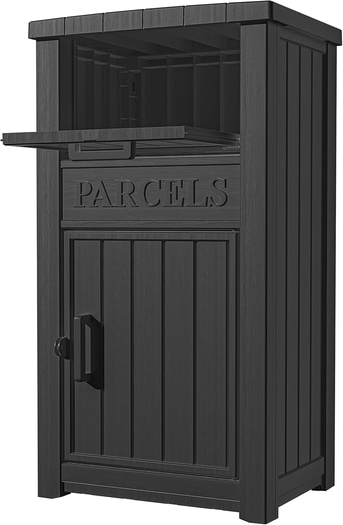 Outdoor Package Delivery Box for Outside -Lockable Anti-Theft Parcel Drop Box Deck Box & Porch Storage Box, Package Drop Box for Outside Deliveries, Curbside Outdoor Storage Box Black