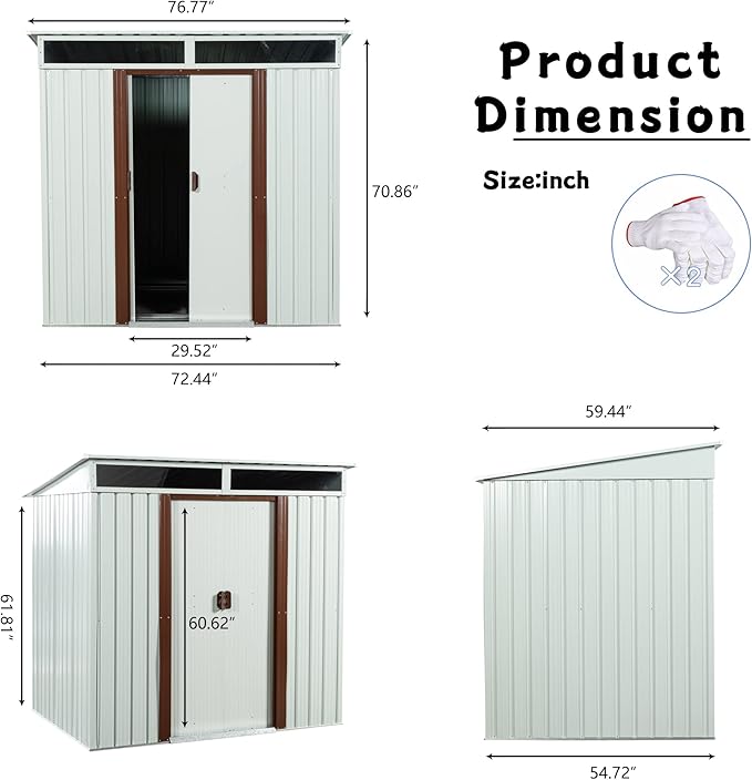 6X5 FT Outdoor Storage Shed, Waterproof Metal Garden Sheds with Lockable Door, Steel Tool Storage Buildings Shed & Outdoor Storage House for Garden, Backyard, Patio, Lawn, Trash Cans(White)