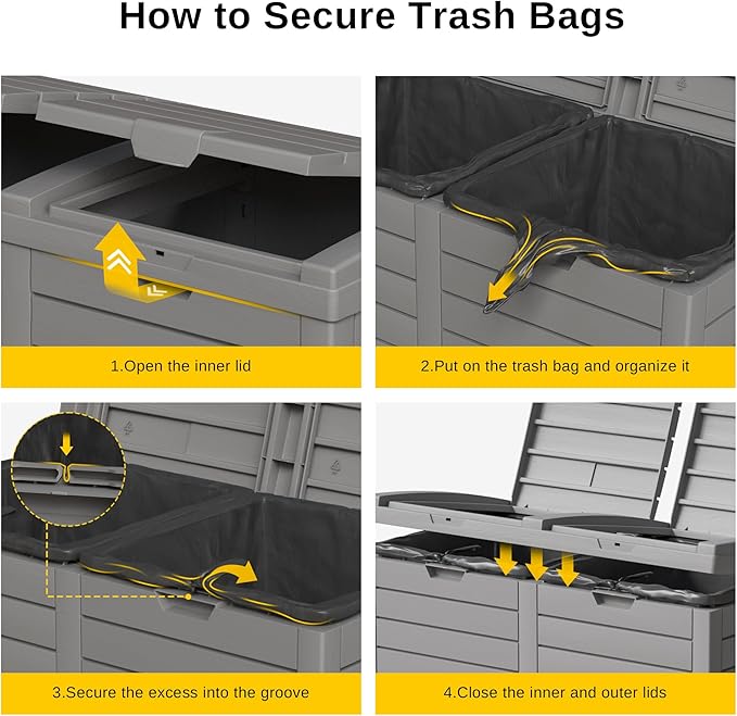 EAST OAK 76 Gallon Outdoor Trash Can | Waterproof Resin Garbage Can with Tiered Lid & Drip Tray | Outside Trash Bin for Patio | Kitchen, Backyard & Deck | Gray Color