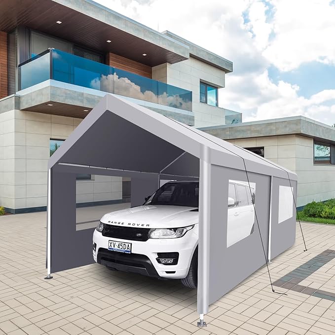 Carport 10x20 Ft Heavy Dut Car Port Canopy, Portable Garage Shelter Car Tents Carpas para Carros All Weather for Automobiles Truck Boat (Light Gray)