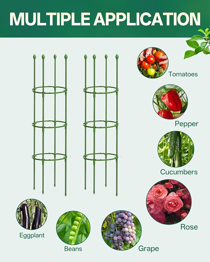 Breeze Touch Tomato Support Cages 2 Pack, Adjustable Tomato Trellis Up to 59 Inch for Garden & Pots, Small Plant Cages, Plant Support for Climbing Vegetables, Flowers, Beans, Cucumber, Peony