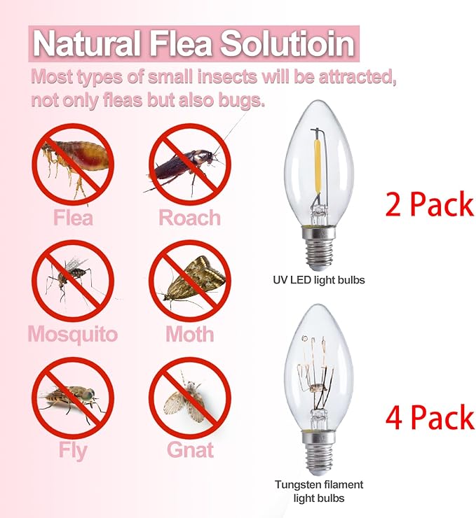 Flea Traps for Inside Your Home 2 Packs, Flea Trap with Light for Indoor Bed Bug, Flea Killer Pest Control, Non Toxic & Harmless, Friendly to Pets & Kids, with 6 Sticky Refills and 6 Lightbulbs
