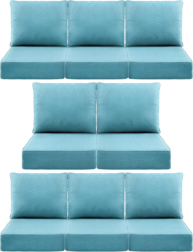 Luxury 6" Outdoor Cushions for Patio Furniture, 24x24x6 Thick Seat Cushion Set of 8, Fade Resistant Couch Chair Replacement Cushions High Density Deep Wicker Chair Cushion w/Removable Cover, Teal