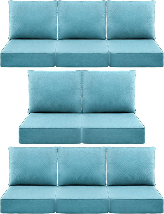 Luxury 6" Outdoor Cushions for Patio Furniture, 24x24x6 Thick Seat Cushion Set of 8, Fade Resistant Couch Chair Replacement Cushions High Density Deep Wicker Chair Cushion w/Removable Cover, Teal