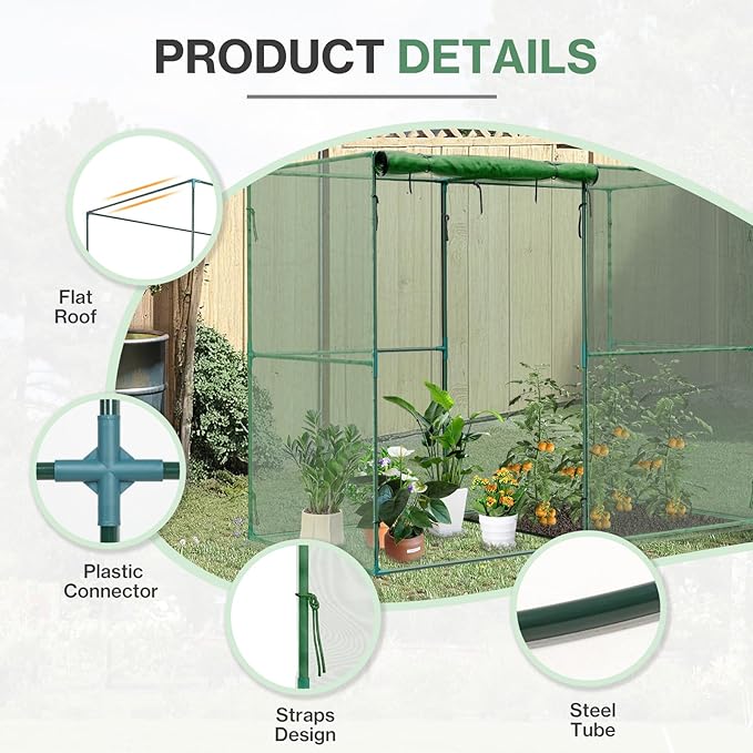 Aoodor 8 x 4 x 6 Ft Plant Protection Grow Tent Flat Roof Crop Cage with 2 Side Netting Zippered Door for Protect Plants, Herbs, Fruits, Green