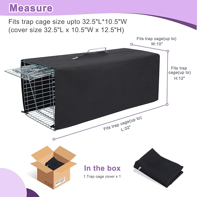 Deblue Trap Cage Cover, Cage Covers for Small Animal Trap Cage, Feral Cat Trap Covers for 1 Door Humane Animal Trap Cage 32 x 10 x 12 inches - (Only Cover)