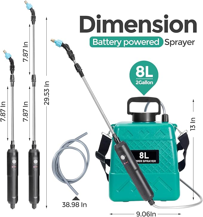 Garden Sprayer 2 Gallon,Battery Powered Sprayer with 5 Mist Nozzles,Telescopic Rod Electric Backpack Sprayers in Lawn & Garden
