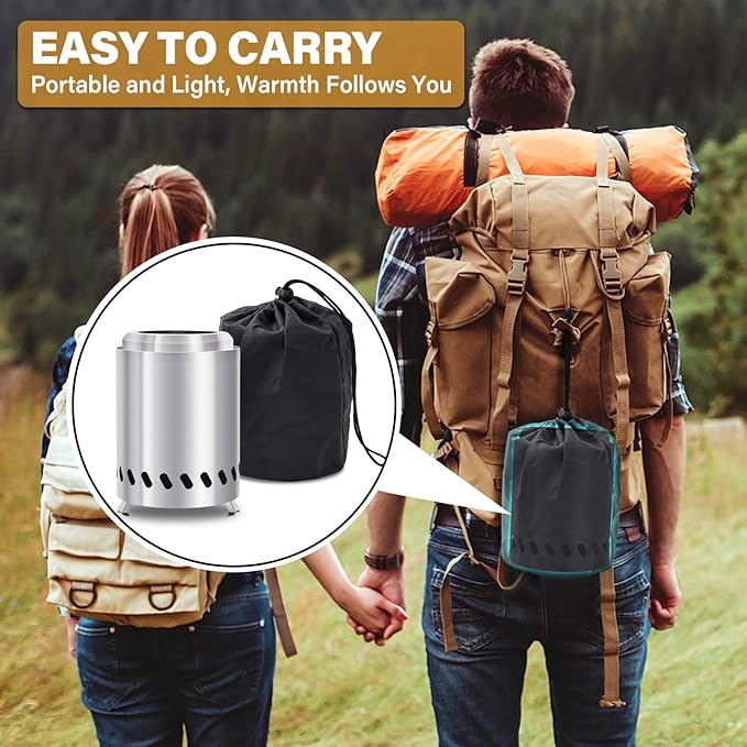 HGD Small Tabletop Fire Pit, Smokeless Table Top Firepit, Portable Mini Stove with Carry Bag for Camping Backyard Patio Garden Picnic, Fueled by Pellets or Wood, Stainless Steel, Silver